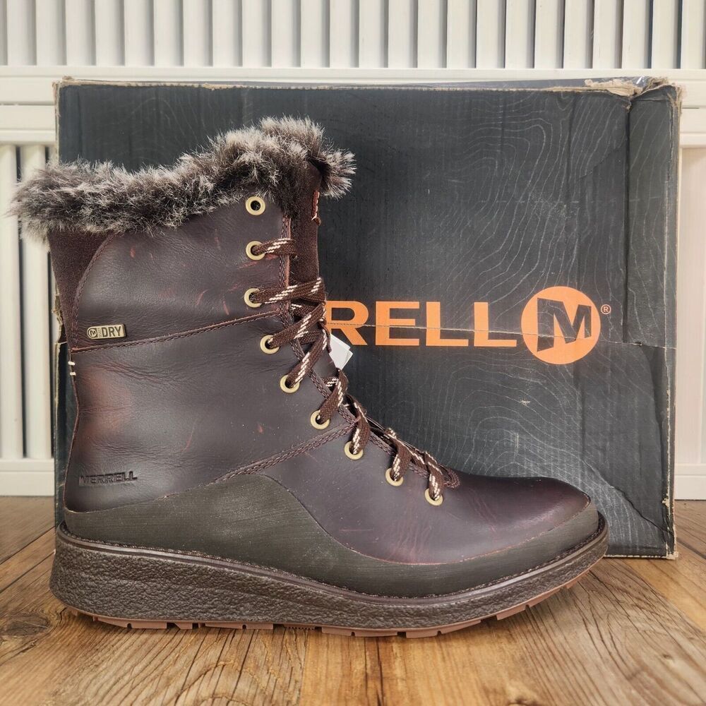 Merrell Tremblant Ezra Lace WP Ice+ Women Sz 7 Brown Leather Vibram Winter Boots